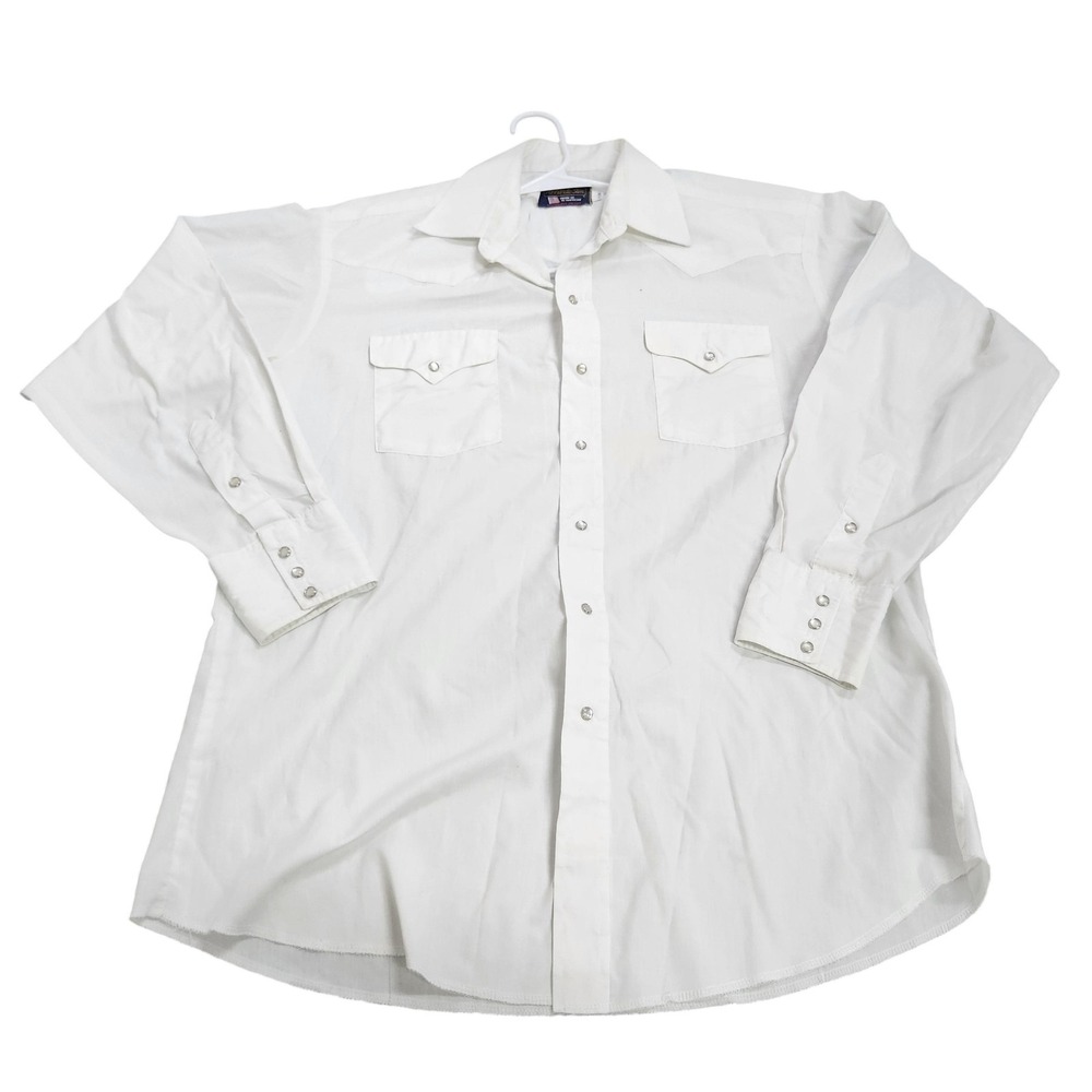 Panhandle Slim Shirt Mens XL White Solid Long Sleeve Snap Western Pockets Casual